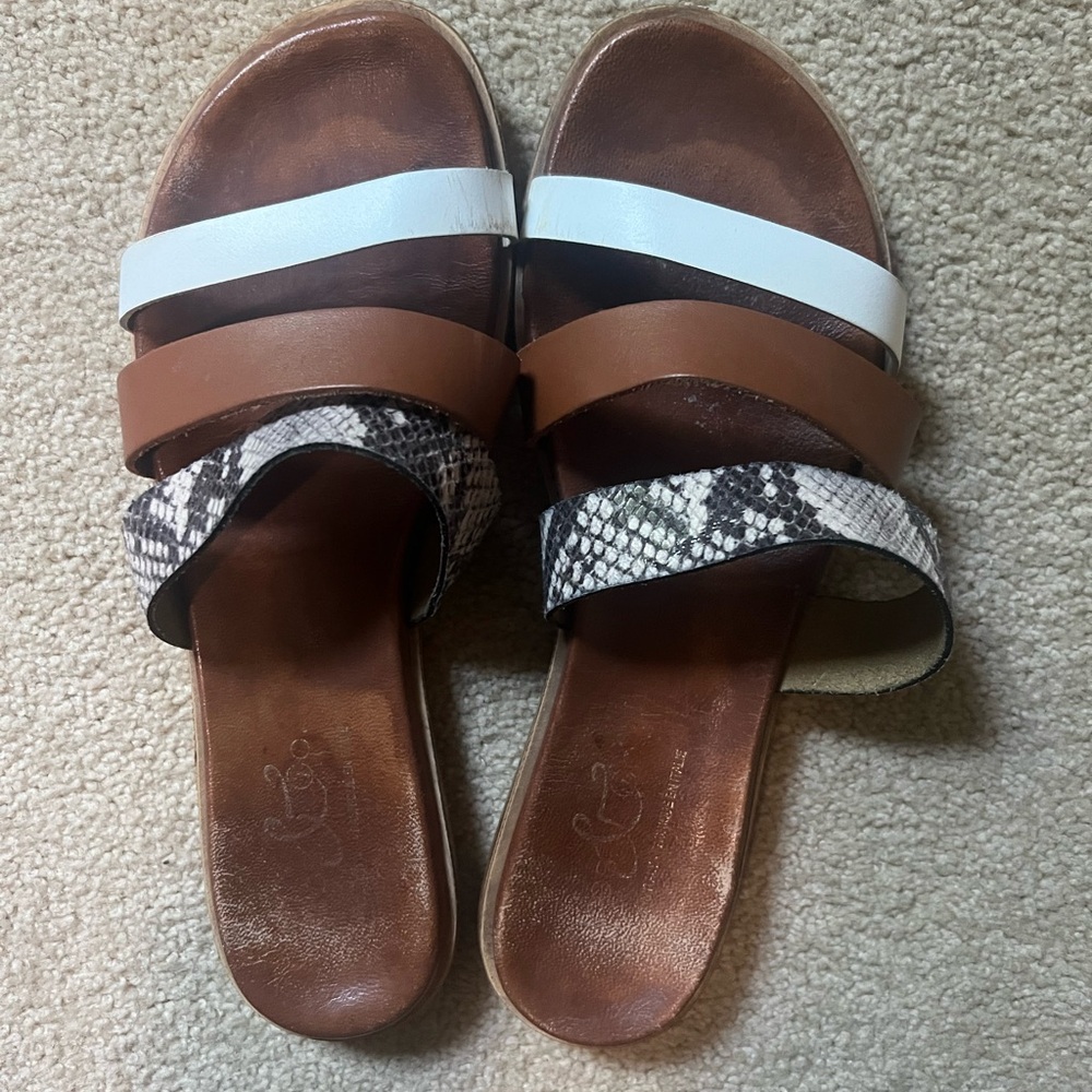 Bos. & Co. Brown and White Multi-Strap Sandals